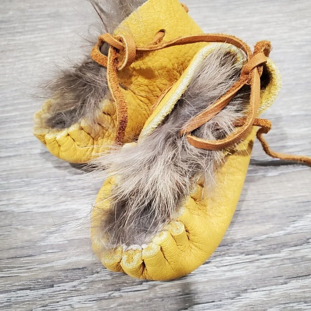 Newborn Baby Yellow Leather Rabbit Hair Moccasins Outdoor Minnesota Shoes